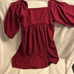 Red Balloon Sleeve Dress